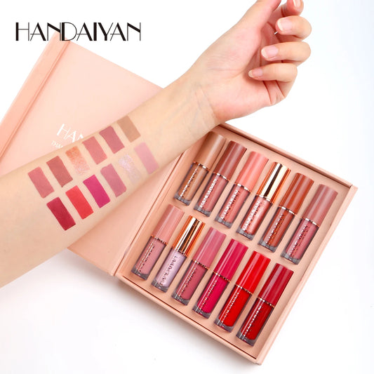 12-Color Velvet Matte Lip Gloss Set - Liquid Lipstick Gift Box Set, Non-Sticky Lip Gloss