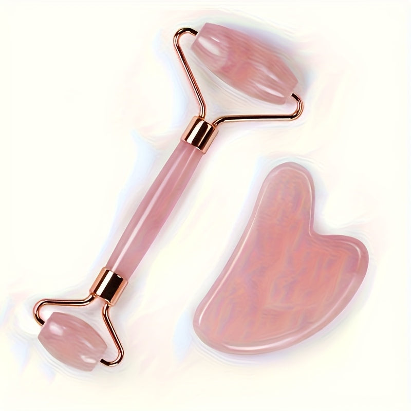 Pink Resin Gua Sha & Facial Roller Set for Face, Neck & Shoulder Massage