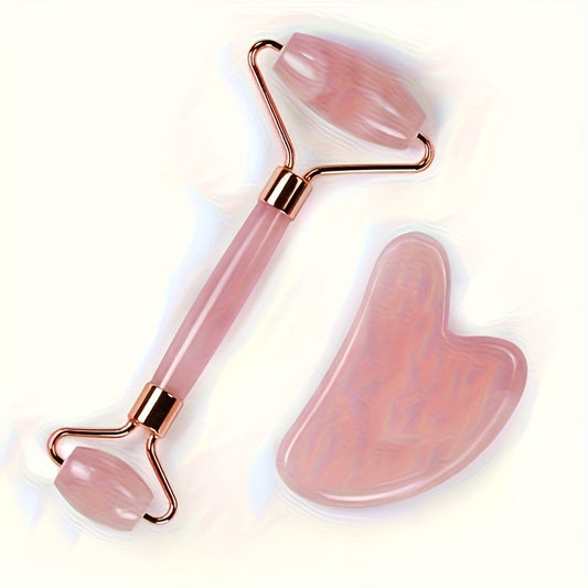 Pink Resin Gua Sha & Facial Roller Set for Face, Neck & Shoulder Massage