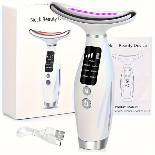 Rechargeable 7-Mode Facial & Neck Massager – Heated USB Skincare Device
