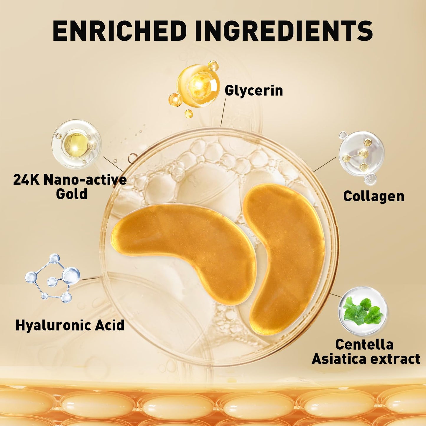 24K Gold Under Eye Patches for Dark Circles & Puffiness - 100 Pairs
