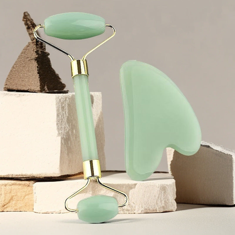 Green Heart Gua Sha Facial Roller – Rose Gold Face & Body Massage Tool