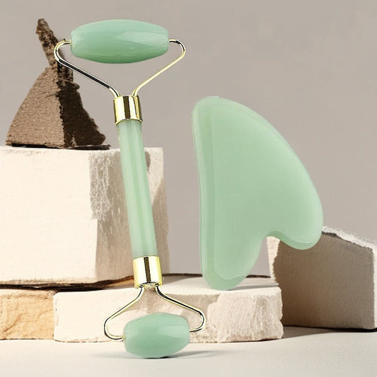 Green Heart Gua Sha Facial Roller – Rose Gold Face & Body Massage Tool