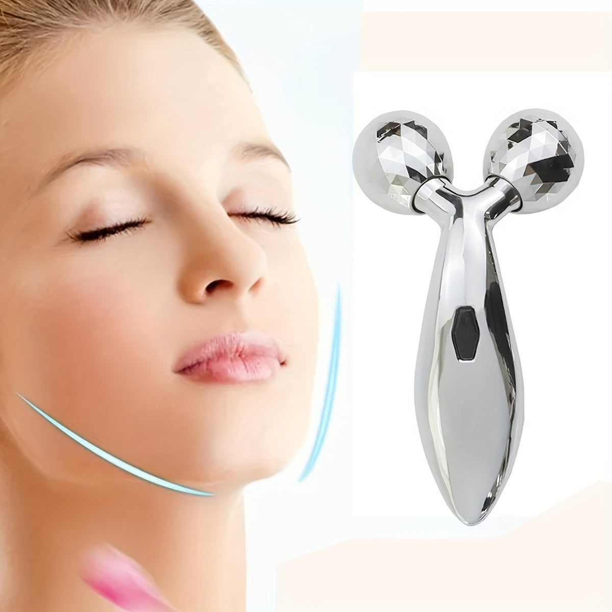 3D Roller Face & Body Massager Set – 360° Y-Shaped Beauty Tool Silver