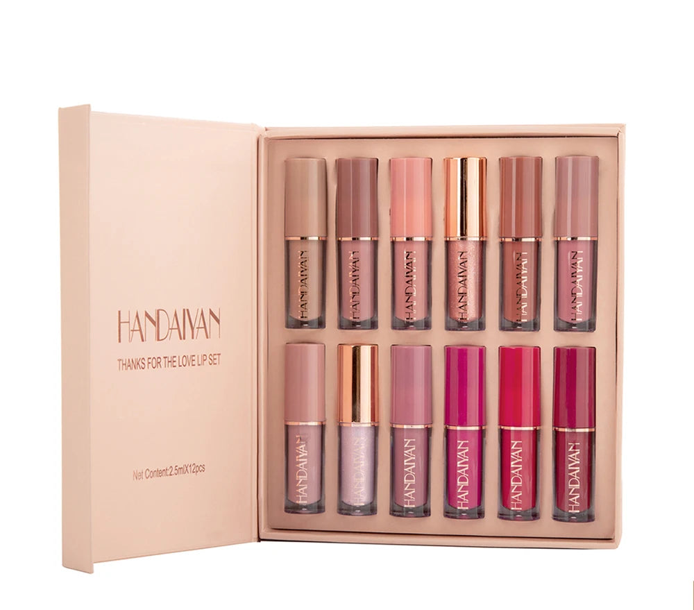 12-Color Velvet Matte Lip Gloss Set - Liquid Lipstick Gift Box Set, Non-Sticky Lip Gloss