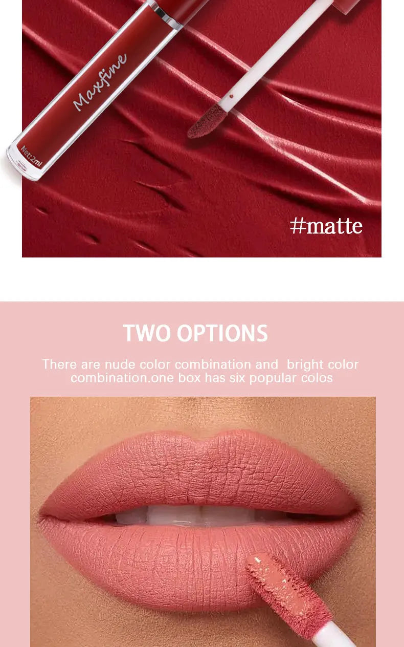 6 Color Matte Lip Gloss Set – Waterproof Long Lasting Moisturizing Lipstick Gift Box