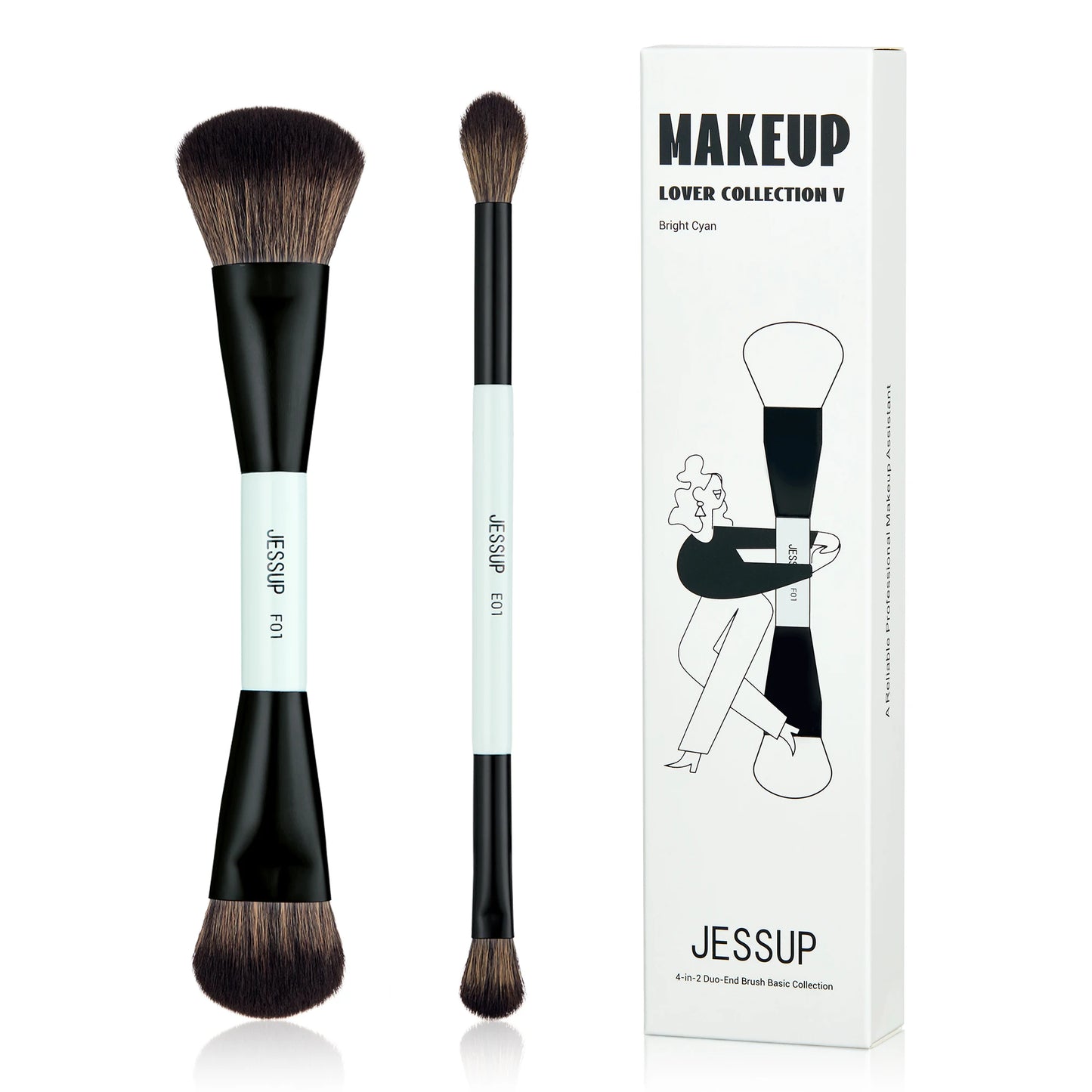 Jessup Double-Sided Makeup Brush Set – Foundation, Contour & Eyeshadow Brushes