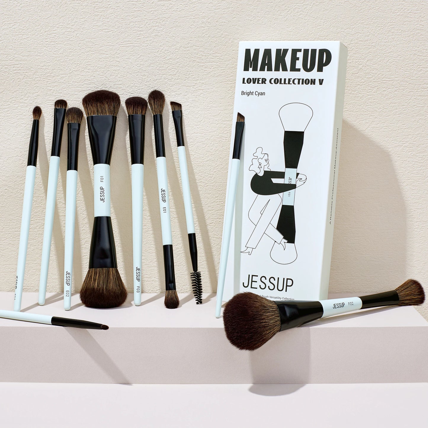 Jessup Double-Sided Makeup Brush Set – Foundation, Contour & Eyeshadow Brushes