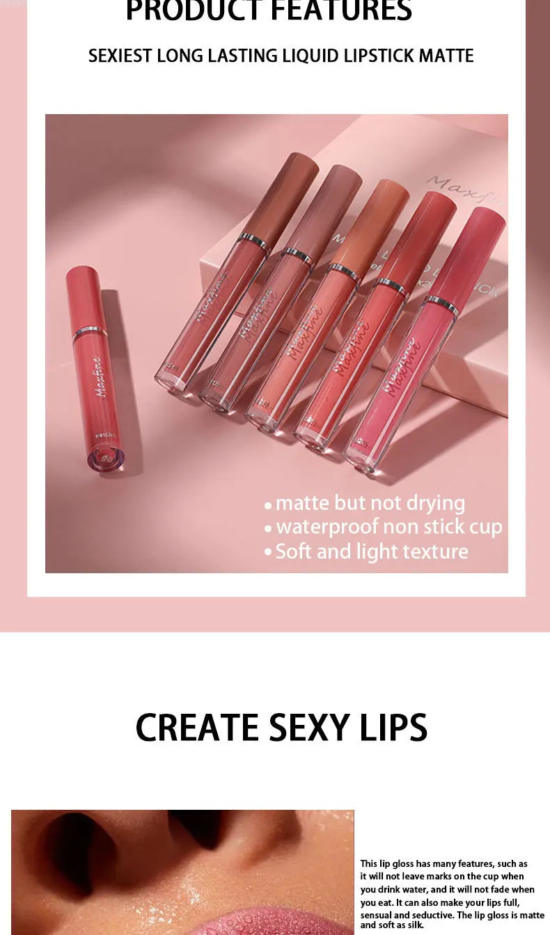 6 Color Matte Lip Gloss Set – Waterproof Long Lasting Moisturizing Lipstick Gift Box