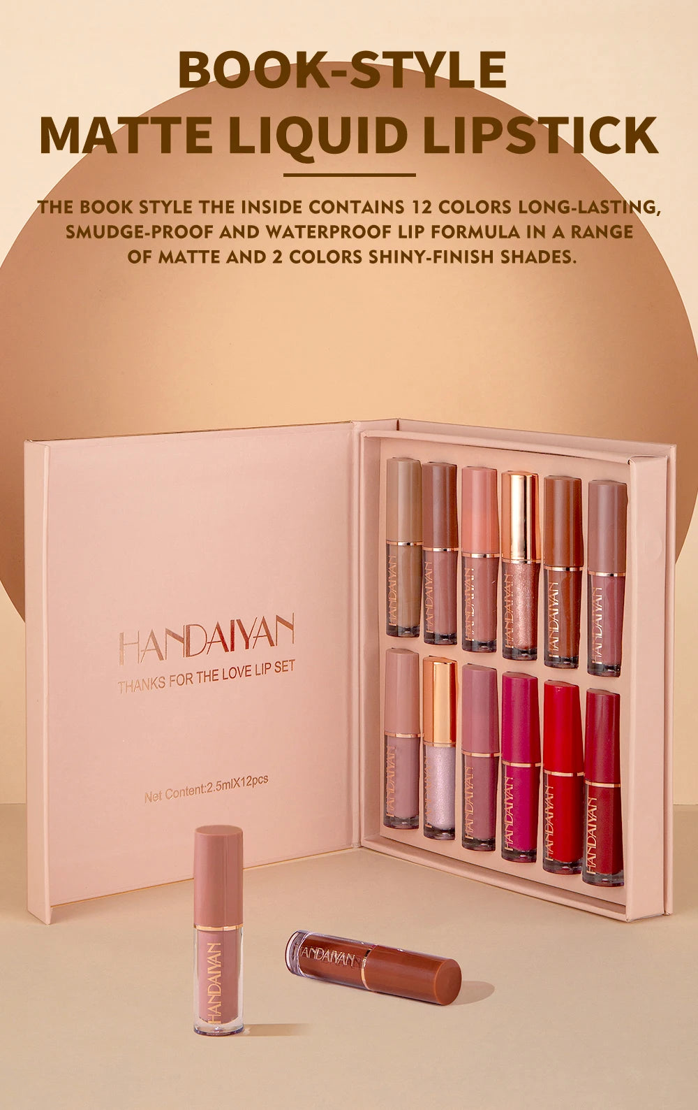 12-Color Velvet Matte Lip Gloss Set - Liquid Lipstick Gift Box Set, Non-Sticky Lip Gloss