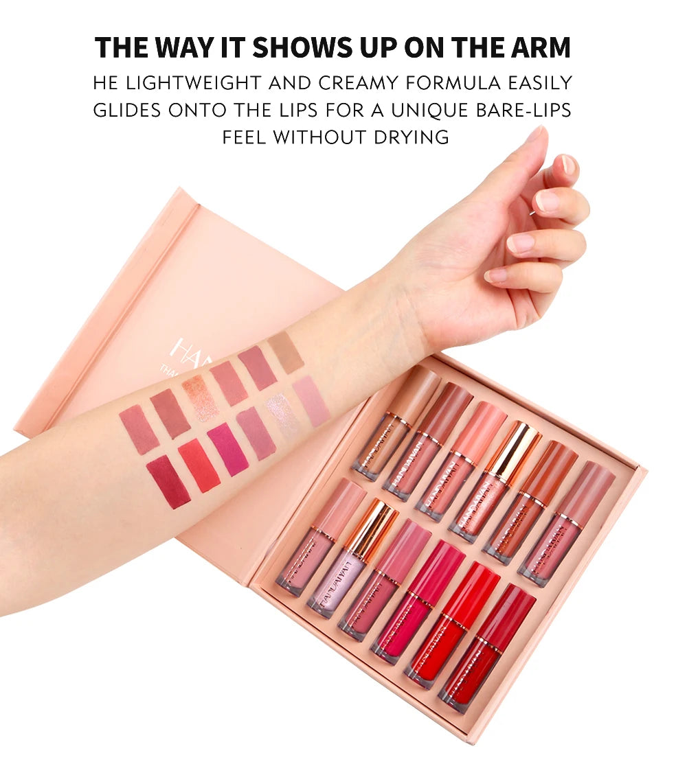 12-Color Velvet Matte Lip Gloss Set - Liquid Lipstick Gift Box Set, Non-Sticky Lip Gloss