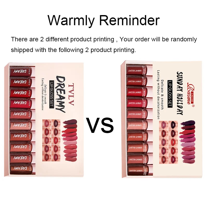 10PCS Velvet Matte Lip Gloss Set – Waterproof Long Lasting Moisturizing Lipstick Kit