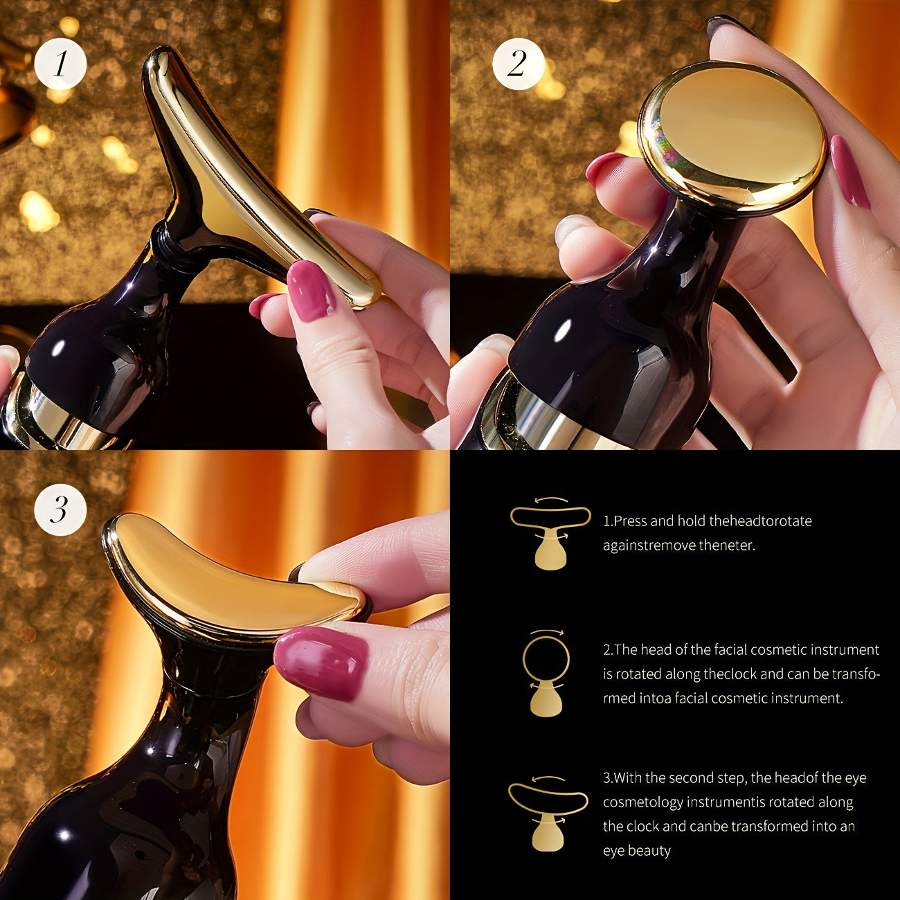 3-in-1 Facial & Neck Beauty Massager for Women with Replacement Heads