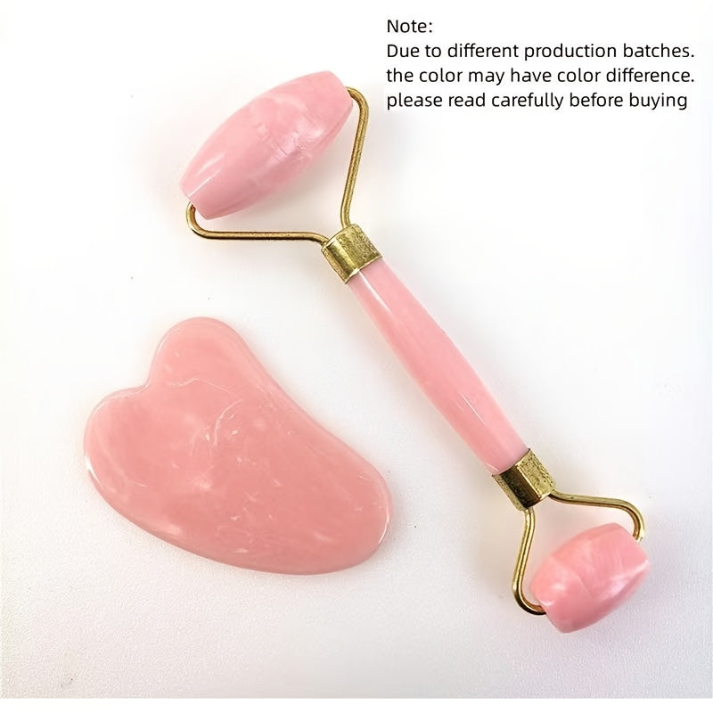 Pink Resin Gua Sha & Facial Roller Set for Face, Neck & Shoulder Massage