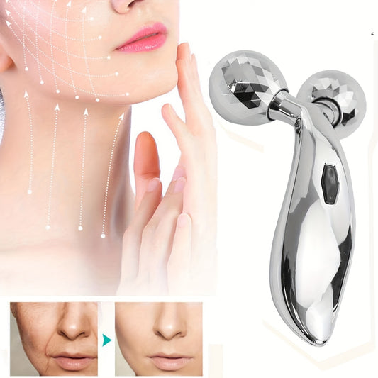 3D Roller Face & Body Massager Set – 360° Y-Shaped Beauty Tool Silver
